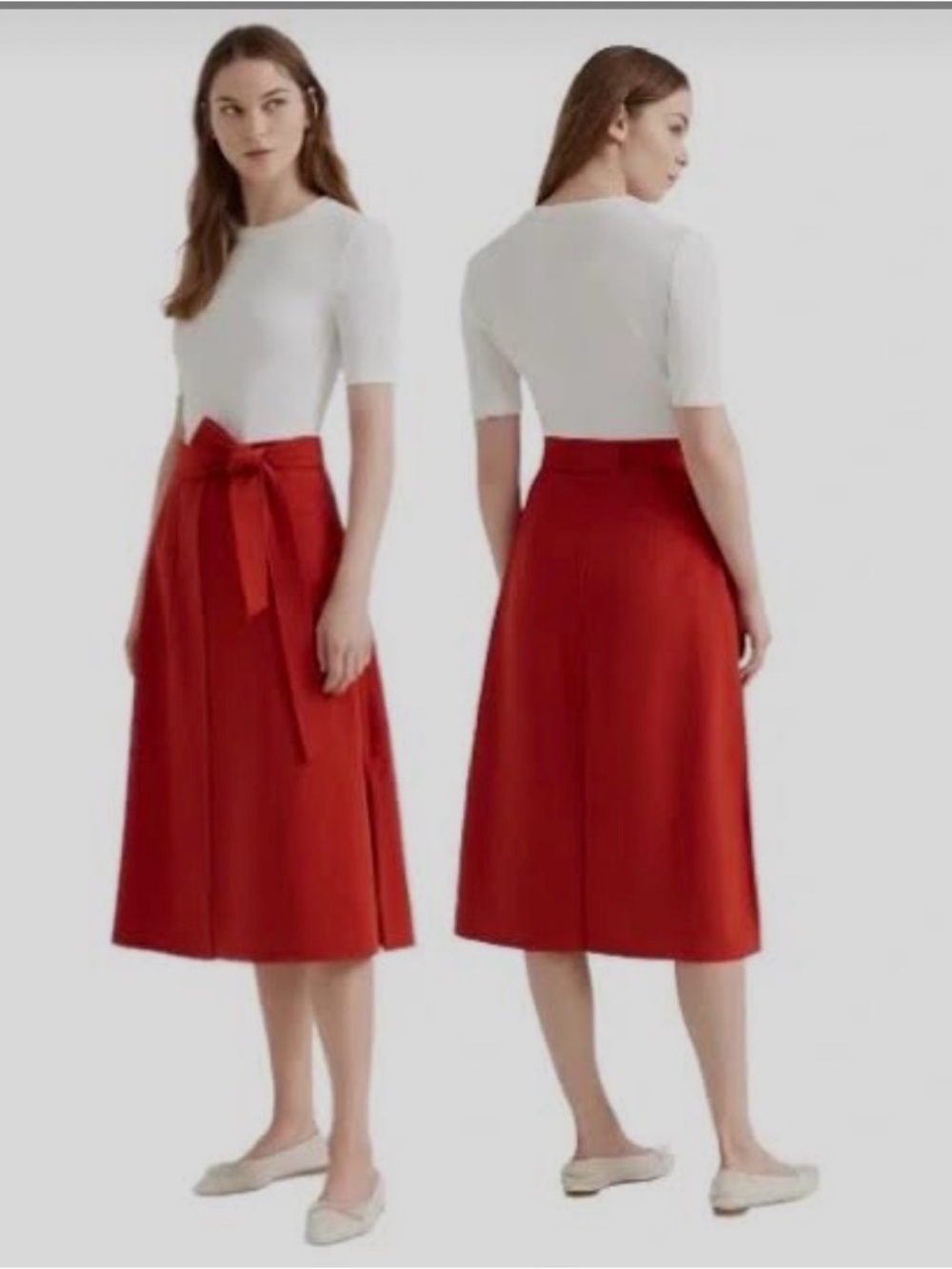 Club Monaco Red A-Line Midi Skirt with Waist Tie - NWOT